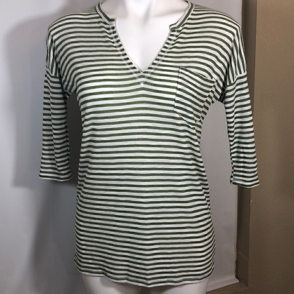 BKE Olive striped 3/4 sleeve shirt